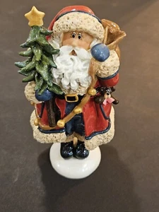 Vintage Enesco Blue Jean Santa w Christmas Tree Figurine Donna Little Design - Picture 1 of 7