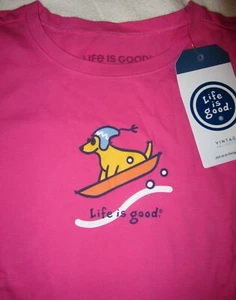 Maglietta LIFE IS GOOD NUOVA slitta cane rosa LS nuova con etichetta bambina taglia L large 10 - Foto 1 di 2