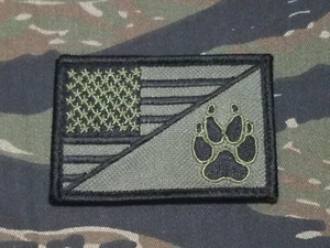US FLAG K9 Paw Subdued OD Green Military Tactical Patch Tracker Unit 2x3 - Picture 1 of 6