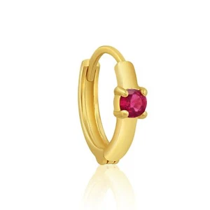 Natural Ruby Yellow Gold Plated Silver Single Small Huggie Hoop Earrings - Picture 1 of 2