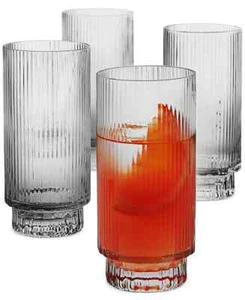 Hotel Collection Smoked Fluted Highball Glasses, Set of 4, NEW - Picture 1 of 2