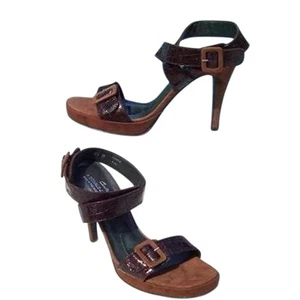 Donald Pliner Brown Gator Leather Suede Shoe New Ankle Wrap Platform $265 NIB - Picture 1 of 3