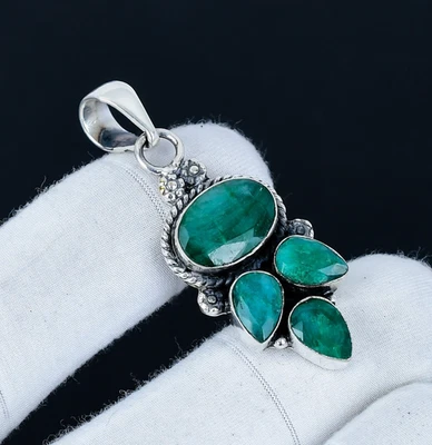 Grün Smaragd Künstlicher Edelstein Anhänger 925 Sterlingsilber Schmuck Für Gifts - Bild 1 von 4