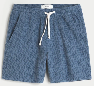 Hollister Mens Textured Linen Blend Pull On Geometric Shorts Dark Blue Sz XL NEW - Image 1 of 4