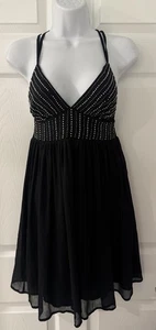 Abito Zara Basic nero con perline e spalline incrociate aperto dietro foderato taglia XS - Foto 1 di 8