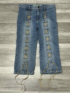 Mudd Vintage Y2K Lace Up Jean Capris Denim Youth Size 14 - Picture 1 of 10