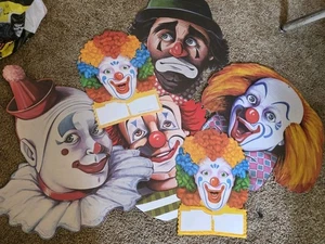 Vintage doppelseitig gestanzt Clown Kopf Set 6 Mid Century Party Deko Milky Bozo 60er - Bild 1 von 9
