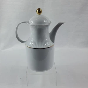 KAISER W GERMANY WEISS Kaffeekanne mit Deckel GERIPPT mit GOLDBAND #KAl34 - Bild 1 von 9