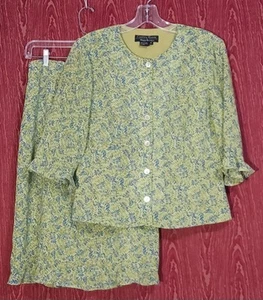 CYNTHIA HOWIE 2 Piece Floral Button-Up 3/4 Sleeve Top Skirt Set Women's Size 8 - Picture 1 of 15