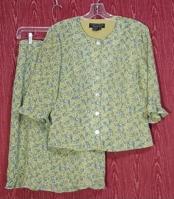 CYNTHIA HOWIE 2 Piece Floral Button-Up 3/4 Sleeve Top Skirt Set Women's Size 8 - Image 1 of 4