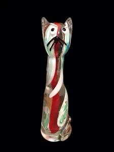 Red And Green Murano Art Glass Handmade Standing Cat 9.5” Tall Swirl - Picture 1 of 9