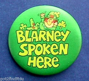 Hallmark BUTTON PIN St Patrick Vintage LEPRECHAUN BLARNEY SPOKEN HERE IRISH - Picture 1 of 2