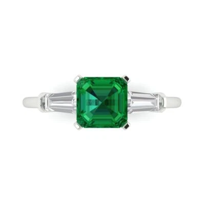 1.62 cttw Emerald-Cut Simulated Emerald 3 Stone Engagement Ring (14K White Gold) - Image 1 of 4