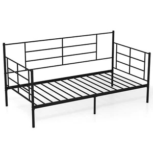 Single Daybed 2-in-1 Sofa Bed w/Arms & Back Metal Slat Support Living Room Black - Picture 1 of 9