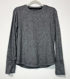Athleta Girl Uptempo Top S 7 Gray Long Sleeve Thumb Holes Crew Neck Logo - Picture 1 of 8