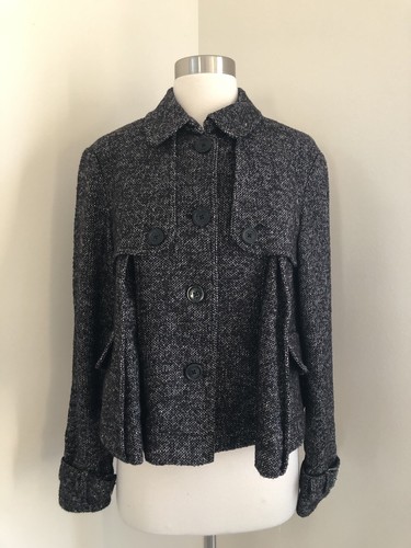 Cappotto giacca plissettato ritagliato tweed nero grigio Michael Kors donna nuovo S P