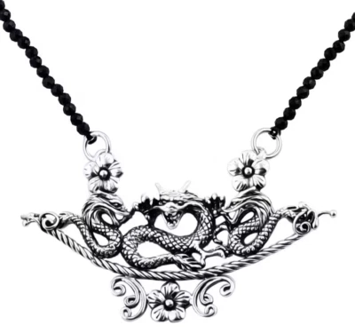 Collar colgante dragón con cuentas de ley espinela negra tailandesa 32,50 ctw 20-22" Foto 1 de 4