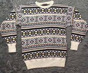 VTG Chaps Ralph Lauren Wool Sweater Mens Large Gray Nordic Fair Isles White - Picture 1 of 9