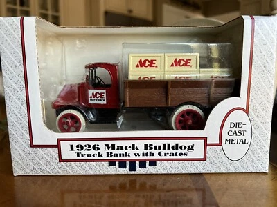 Vintage 1990 Ertl 1926 Mack Bulldog Ace Hardware Truck Bank w/ Crates NIB - Image 1 of 4