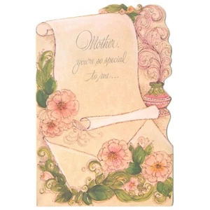 Vintage Rost Handarbeit Happy MUTTERTAG Karte, Brief Blumen mit Umschlag - Bild 1 von 6