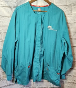 Dickies Scrub Jacket Green 5 pockets Logo on Chest Knit Cuffs MidLength Size 2XL - Picture 1 of 11