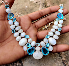 Natural Rainbow Moonstone Cab,Blue Topaz Cut, Fashion Jewelry,Necklace RN-712
