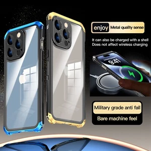 For iPhone 13 Pro Max 14 15 Plus Aluminum Alloy Shockproof Rugged Slim Back Case - Picture 1 of 18