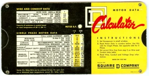 Calculadora de datos de motor Square D Company 1955 de colección gráfico de reglas de extensión - Imagen 1 de 2