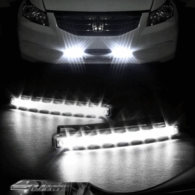 8 LED Clear Lens Chrome Housing Daytime Running Lights DRL Fog Lamps Universal 3 - Image 1 of 3
