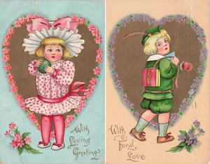LOT OF 2 TUCK DAINTY DIMPLES VALENTIN POSTCARDS GIRL AND BOY 1911 060325 U - Bild 1 von 5