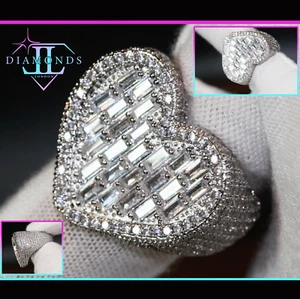 Baguette Diamond Heart Ring, Silver Diamond Heart Ring, Simulated Diamond Ring - Picture 1 of 12