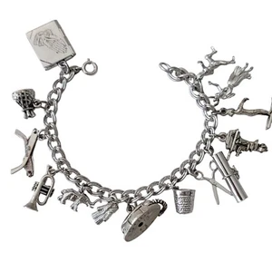 Sterling Silver Vintage Loaded 14 Special Charms Bracelet 7" Long E631 - Picture 1 of 17