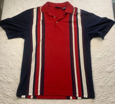 Puritan Polo Shirt Mens Medium 38/40 Red Blue Stripe Short Sleeve Preppy - Image 1 of 4