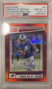 2022 Score Football AMON-RA ST. BROWN Red Zone Auto /20 PSA 10 Card/ 10 Auto. - Picture 1 of 5