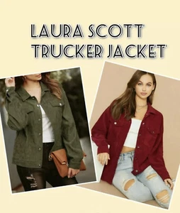 Women's Laura Scott Corduroy Trucker Jacket Maroon Size 2X - Picture 1 of 7