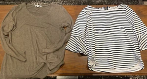 Lot Of 2 Green Envelope Size Medium Shirt Tops White Stripe And Green 1294 - Picture 1 of 10