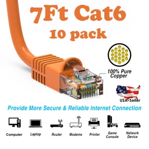 7Ft CAT6 Ethernet Cable Lan Network CAT6 Internet Modem RJ45 Patch Cord Orange - Picture 1 of 3