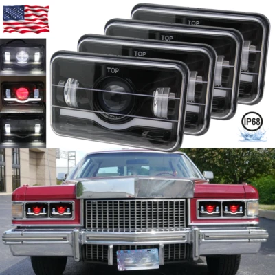 DOT For 1975-1985 Cadillac Eldorado 4PCS 4x6"LED Headlights Sealed Hi-Lo Red DRL Foto 1 de 4