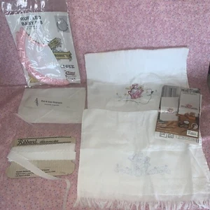 Cross Stitch Embroidery Bib 2 Towels Blanks Bread cloth Ribbon 14 Ct Lot of 5 - Picture 1 of 10