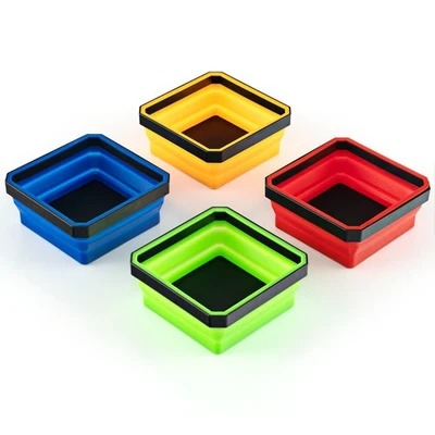Pack de 4 bandejas plegables magnéticas para piezas y herramientas pequeñas de silicona Foto 1 de 4