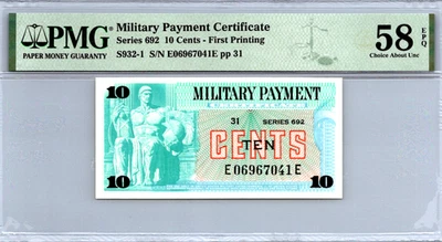 Series 692 10 Cents First Printing MPC PMG 58 Choice About UNC S932-1 - Image 1 of 4