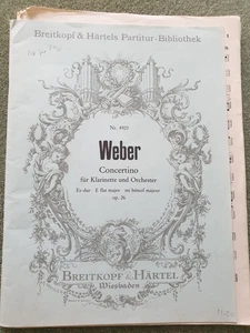 WEBER	Concertino for clarinet and orchestra Op. 26	Breitkopf Sheet music - Picture 1 of 3