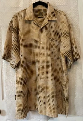 Old Skool Urban Wear Mens Gold Geometric  S/S Button Up Shirt 16-16 1/2 L - Image 1 of 4