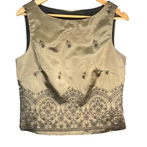 J.R. Nites Womens Olive Satin Shimmer Embroidered Goth Glam Evening Top Size 12 - Picture 1 of 5