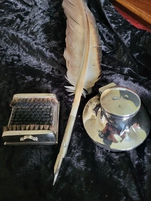 Penna raschietto stivali argento vittoriano pennino antico più calamaio argento e penna - Immagine 1 di 4