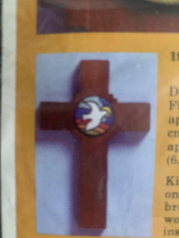 Dove of Peace with Wooden Cross Vintage Crewel Kit NIP 7x10.5 Stained Glass Look - Image 1 of 4