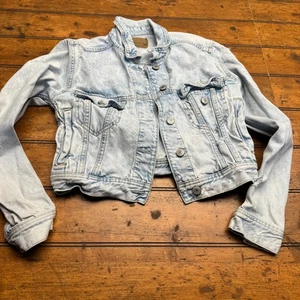 American Eagle Acid Wash Jeansjacke Distressed Cropped Blau Größe S - Bild 1 von 6