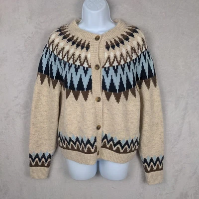NWT Lucky Brand Cardigan Sweater Women Medium Beige Western Aztec Fair Isle Boho - Image 1 of 4