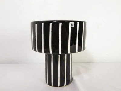 VTG Mid Century JAPANESE STRIPED ART POTTERY IKEBANA PLANTER VASE Memphis Milano - Image 1 of 4