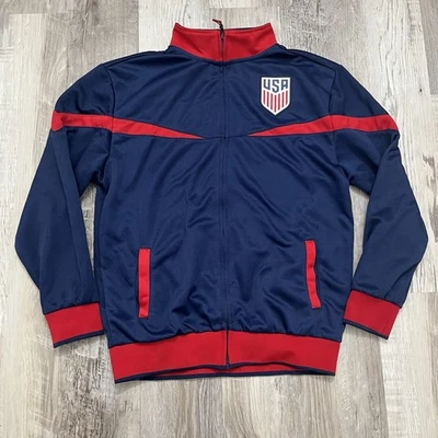 USA Soccer Warm Up Jacket Zip Up Mens Medium Red Blue - Image 1 of 4
